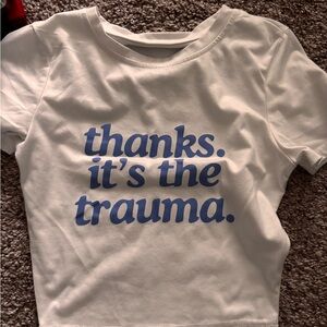 SHEIN White Crop Top with Blue Text